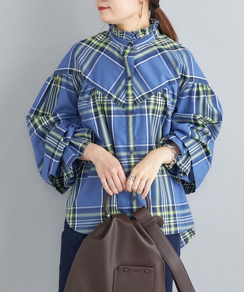 美品 SHIPS 別注 VIOLETTE ROOM チェック スタンド フリル 美品 SHIPS 別注 VIOLETTE ROOM チェック スタンド フリル