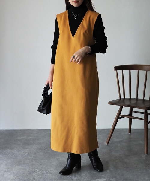 Riberry（リベリー）の「後ろスリットVネックジャンスカ（ジャンパースカート・レディース・ブラック/ベージュ/カーキ/マスタード・MEDIUM）」の19枚目の写真