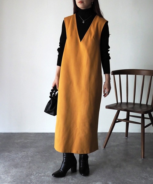 Riberry（リベリー）の「後ろスリットVネックジャンスカ（ジャンパースカート・レディース・ブラック/ベージュ/カーキ/マスタード・MEDIUM）」の20枚目の写真