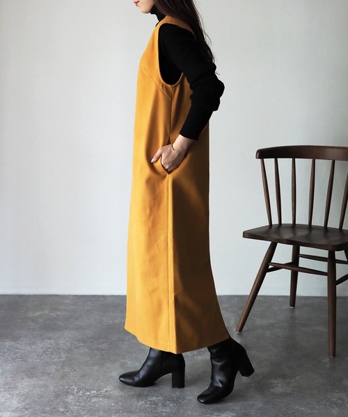 Riberry（リベリー）の「後ろスリットVネックジャンスカ（ジャンパースカート・レディース・ブラック/ベージュ/カーキ/マスタード・MEDIUM）」の21枚目の写真