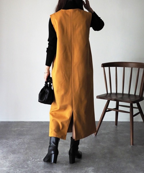 Riberry（リベリー）の「後ろスリットVネックジャンスカ（ジャンパースカート・レディース・ブラック/ベージュ/カーキ/マスタード・MEDIUM）」の22枚目の写真