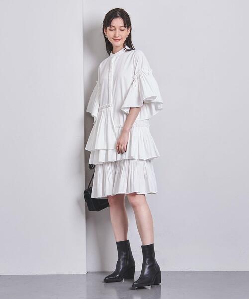 P/C フリル ワンピース ユナイテッドアローズ 六本木 ヒルズ 限定 ホワイト UNITED ARROWS（ユナイテッドアローズ）の「イレギュラーフリル