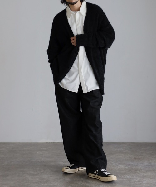 CREARE -LINO-（クレアーレリノ）の「モヘアライク シャギーニット Vネック カーディガン<ユニセックス>（カーディガン/ボレロ・メンズ・アイボリー/ブラック/グリーン/ダークネイビー・S/M/L）」の18枚目の写真