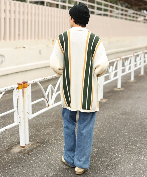 WEGO(ウィゴー)の「WEGO/スウェットライクカーディガン(カーディガン/ボレロ・メンズ・ブラウン/アイボリー・LARGE/MEDIUM)」の7枚目の写真