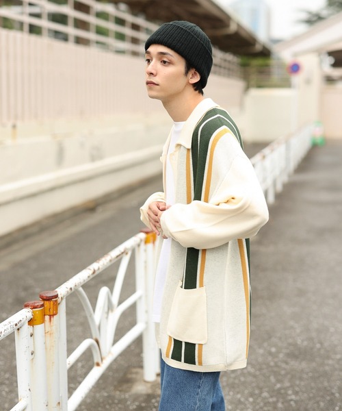 WEGO(ウィゴー)の「WEGO/スウェットライクカーディガン(カーディガン/ボレロ・メンズ・ブラウン/アイボリー・LARGE/MEDIUM)」の3枚目の写真