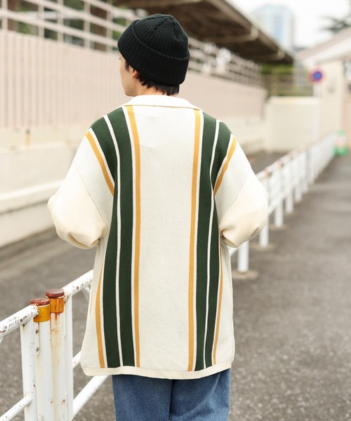 WEGO(ウィゴー)の「WEGO/スウェットライクカーディガン(カーディガン/ボレロ・メンズ・ブラウン/アイボリー・LARGE/MEDIUM)」の4枚目の写真