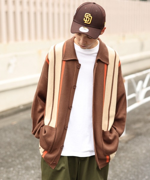 WEGO(ウィゴー)の「WEGO/スウェットライクカーディガン(カーディガン/ボレロ・メンズ・ブラウン/アイボリー・LARGE/MEDIUM)」の8枚目の写真