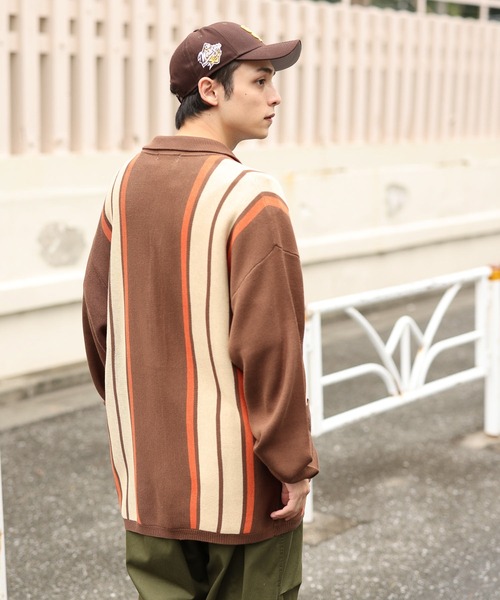 WEGO(ウィゴー)の「WEGO/スウェットライクカーディガン(カーディガン/ボレロ・メンズ・ブラウン/アイボリー・LARGE/MEDIUM)」の10枚目の写真