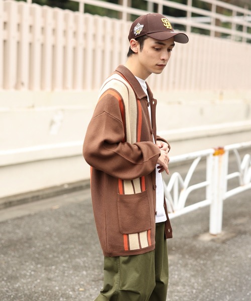 WEGO(ウィゴー)の「WEGO/スウェットライクカーディガン(カーディガン/ボレロ・メンズ・ブラウン/アイボリー・LARGE/MEDIUM)」の9枚目の写真