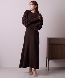 ケーブルスリーブニットワンピース