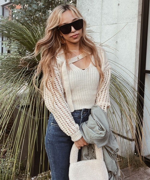 esutoreja（エストレジャ）の「ニットキャミ&カーディガンセット（ニット/セーター・レディース・ブラック/アイボリー/ベージュ・FREE）」の3枚目の写真