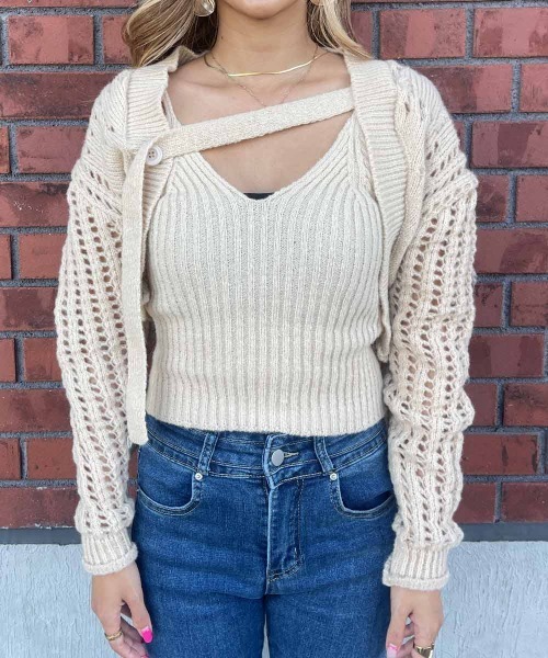 esutoreja（エストレジャ）の「ニットキャミ&カーディガンセット（ニット/セーター・レディース・ブラック/アイボリー/ベージュ・FREE）」の9枚目の写真