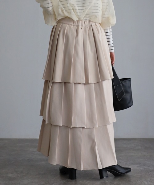 sakishimatokyo（サキシマトーキョー）の「三段プリーツロングフレアスカート（スカート・レディース・アイボリー/ブラック/カーキ・FREE）」の20枚目の写真