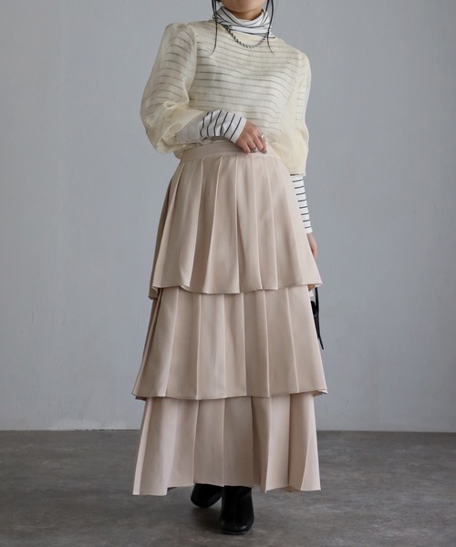 sakishimatokyo（サキシマトーキョー）の「三段プリーツロングフレアスカート（スカート・レディース・アイボリー/ブラック/カーキ・FREE）」の21枚目の写真