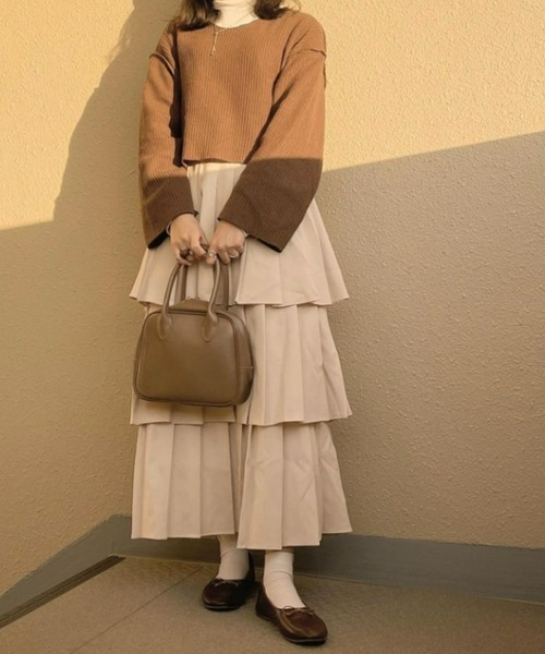 セール】三段プリーツロングフレアスカート（スカート  