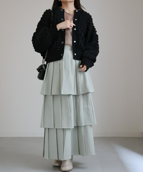 セール】三段プリーツロングフレアスカート（スカート  