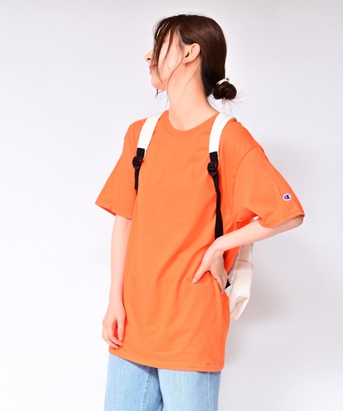 Alite cloth(アリーテクロス)の「CAMPION 袖ワンポイントTシャツ(Tシャツ/カットソー・レディース・ブラック/グレー/ネイビー/ホワイト/チャコール/オートミール/オレンジ/パープル/イエロー/ダークグリーン・S/M/L/XL)」の1枚目の写真