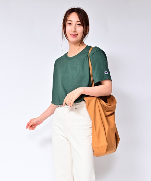 Alite cloth(アリーテクロス)の「CAMPION 袖ワンポイントTシャツ(Tシャツ/カットソー・レディース・ブラック/グレー/ネイビー/ホワイト/チャコール/オートミール/オレンジ/パープル/イエロー/ダークグリーン・S/M/L/XL)」の7枚目の写真