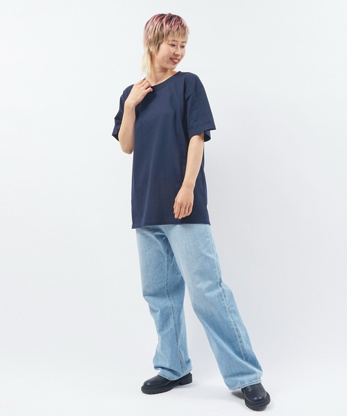 Alite cloth(アリーテクロス)の「CAMPION 袖ワンポイントTシャツ(Tシャツ/カットソー・レディース・ブラック/グレー/ネイビー/ホワイト/チャコール/オートミール/オレンジ/パープル/イエロー/ダークグリーン・S/M/L/XL)」の15枚目の写真