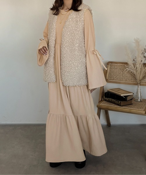 apres jour clair（アプレジュールクレア）の「【apres jour clair】カットジャガードティアードワンピース【ZOZOTOWN限定アイテム】（ワンピース・レディース・ダークブラウン/ベージュ/アイボリー・X-LARGE/フリー）」の14枚目の写真