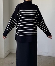 ルーズボーダータートルニット