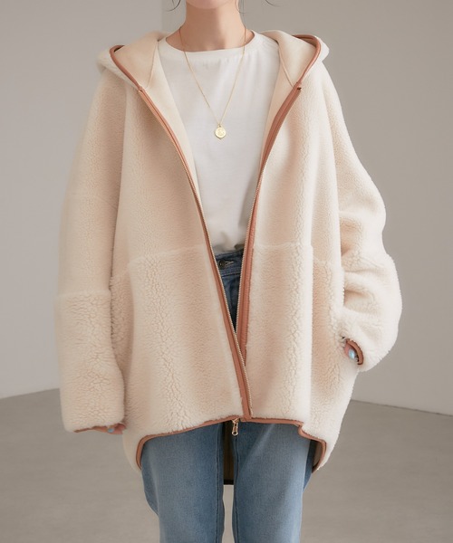 Risley/リバーシブルフェイクムートンフードコート