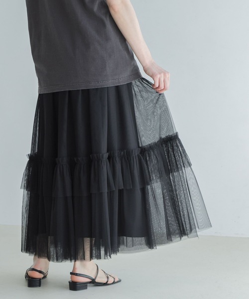 yuw（ユウ）の「２ＷＡＹチュールスカート　185183（スカート・レディース・ブラック/チャコールグレー・FREE）」の2枚目の写真