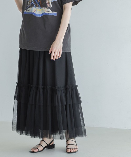 yuw（ユウ）の「２ＷＡＹチュールスカート　185183（スカート・レディース・ブラック/チャコールグレー・FREE）」の3枚目の写真