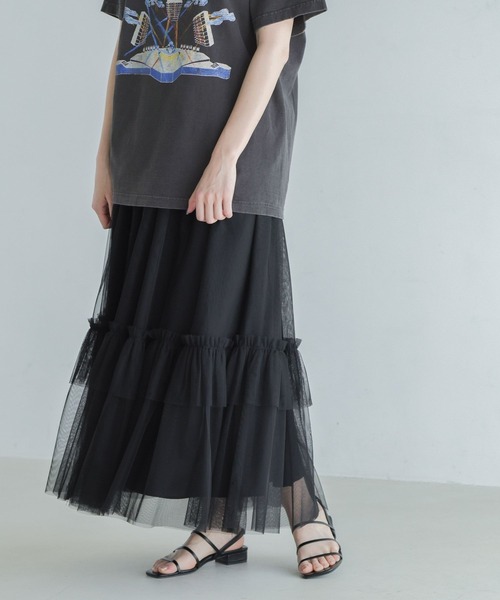 yuw（ユウ）の「２ＷＡＹチュールスカート　185183（スカート・レディース・ブラック/チャコールグレー・FREE）」の4枚目の写真