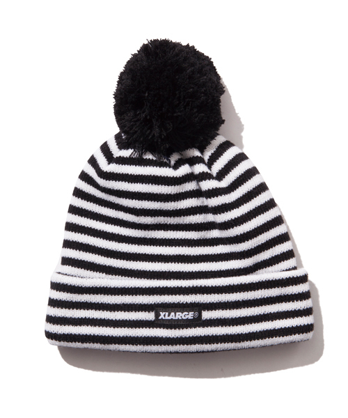 XLARGE(エクストララージ)の「BORDER POM BEANIE(ニットキャップ/ビーニー・メンズ・ブラック/ネイビー・ONE SIZE)」の1枚目の写真