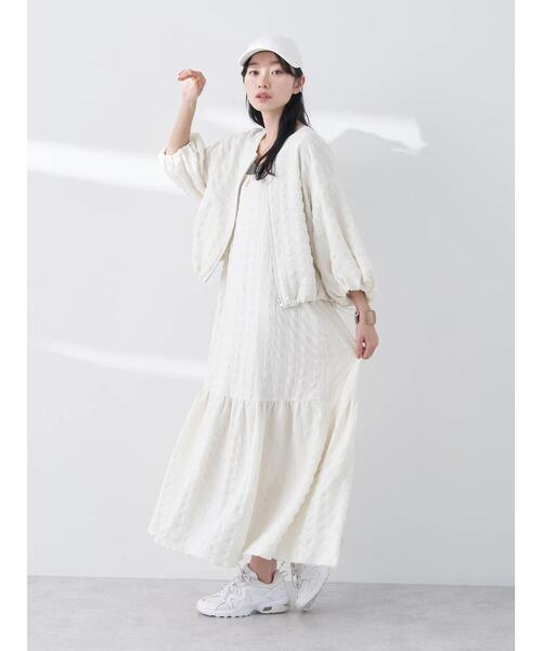 earth music&ecology（アースミュージックアンドエコロジー）の「ジャガードタックスリーブブルゾン（ブルゾン・レディース・コーラル/アイボリー・FREE）」の13枚目の写真