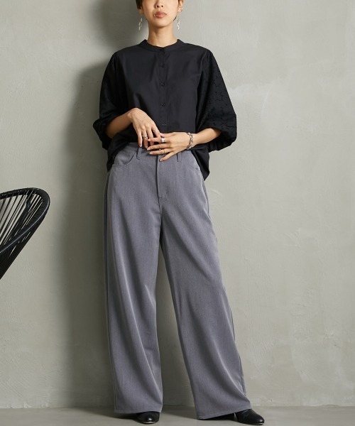 Soiunique（スワユニーク）の「落ち感素材　ゆるシルエット超ワイドパンツ ［Soiunique］（スラックス・レディース・ブラック/カーキ/グレー・M/L/LL/S）」の12枚目の写真