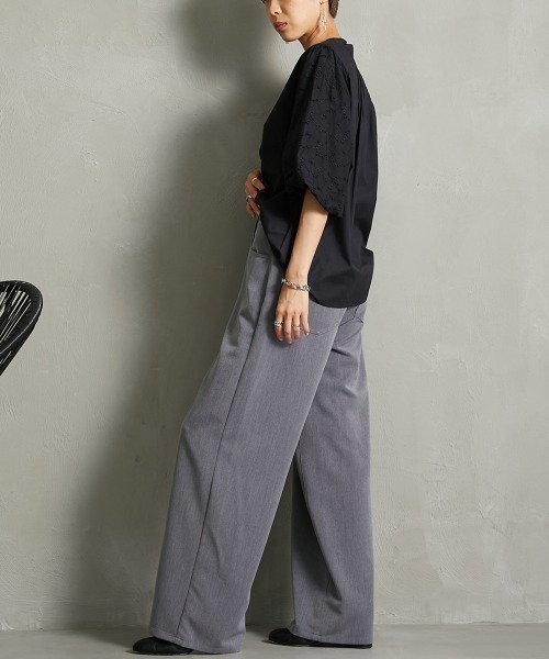 Soiunique（スワユニーク）の「落ち感素材　ゆるシルエット超ワイドパンツ ［Soiunique］（スラックス・レディース・ブラック/カーキ/グレー・M/L/LL/S）」の13枚目の写真