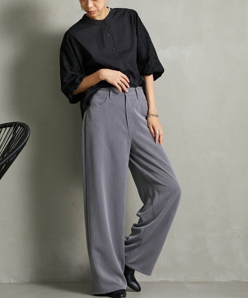 Soiunique（スワユニーク）の「落ち感素材　ゆるシルエット超ワイドパンツ ［Soiunique］（スラックス・レディース・ブラック/カーキ/グレー・M/L/LL/S）」の14枚目の写真