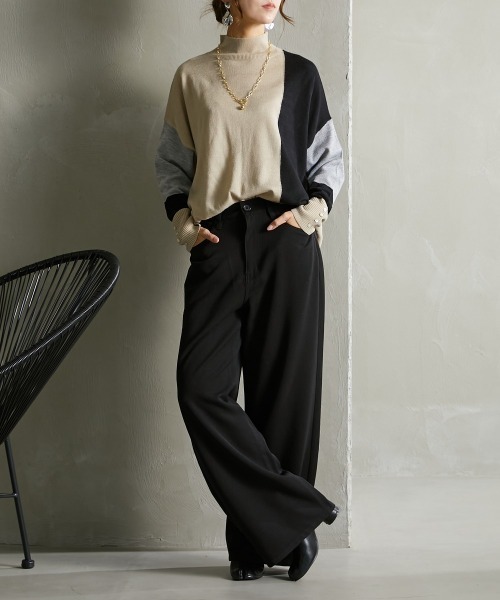 Soiunique（スワユニーク）の「落ち感素材　ゆるシルエット超ワイドパンツ ［Soiunique］（スラックス・レディース・ブラック/カーキ/グレー・M/L/LL/S）」の7枚目の写真