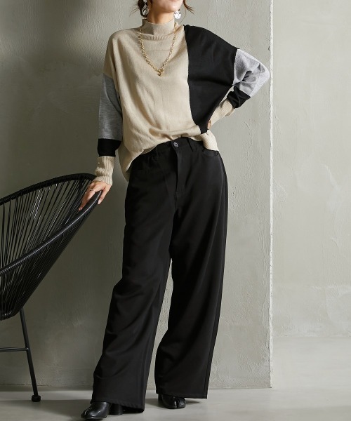 Soiunique（スワユニーク）の「落ち感素材　ゆるシルエット超ワイドパンツ ［Soiunique］（スラックス・レディース・ブラック/カーキ/グレー・M/L/LL/S）」の8枚目の写真