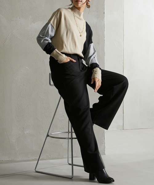 Soiunique（スワユニーク）の「落ち感素材　ゆるシルエット超ワイドパンツ ［Soiunique］（スラックス・レディース・ブラック/カーキ/グレー・M/L/LL/S）」の9枚目の写真