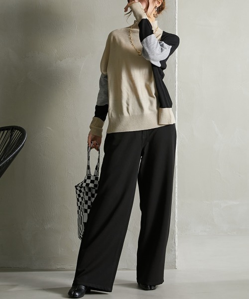 Soiunique（スワユニーク）の「落ち感素材　ゆるシルエット超ワイドパンツ ［Soiunique］（スラックス・レディース・ブラック/カーキ/グレー・M/L/LL/S）」の18枚目の写真