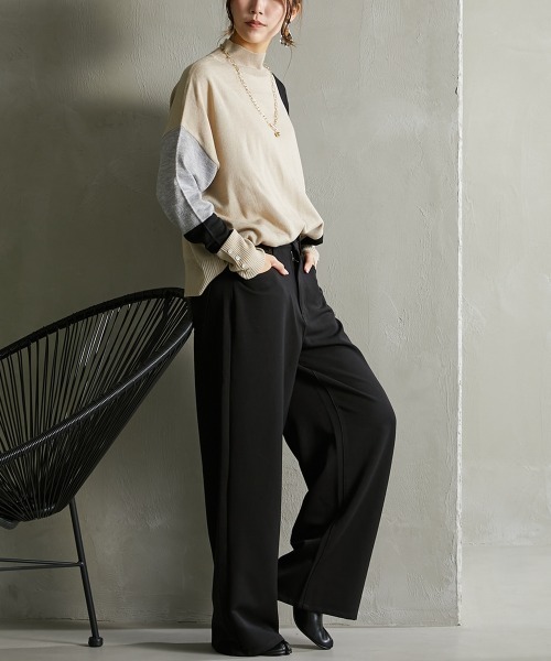Soiunique（スワユニーク）の「落ち感素材　ゆるシルエット超ワイドパンツ ［Soiunique］（スラックス・レディース・ブラック/カーキ/グレー・M/L/LL/S）」の19枚目の写真