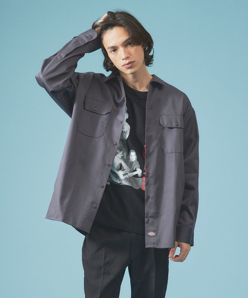Dickies（ディッキーズ）の「Dickies /ディキーズ　long sleeve shirt 長袖シャツ（シャツ/ブラウス・メンズ・グリーン系その他/オレンジ/ベージュ/グリーン/ダークネイビー/ブラック/チャコールグレー・M/L/XL）」の2枚目の写真