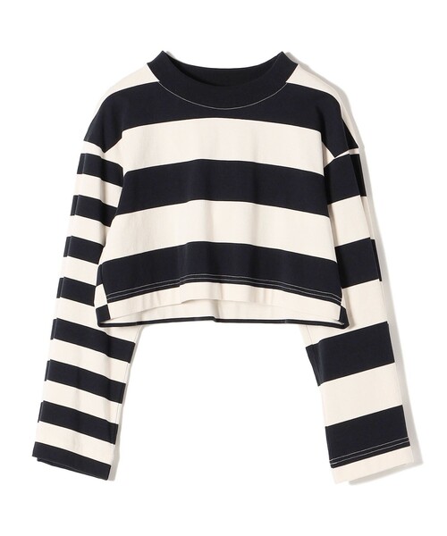 SHIPS（シップス）の「マルチボーダー クロップド プルオーバー◆（Tシャツ/カットソー・レディース・ライトブルー/ブラック・ONE SIZE）」の3枚目の写真