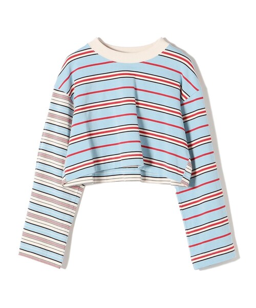 SHIPS（シップス）の「マルチボーダー クロップド プルオーバー◆（Tシャツ/カットソー・レディース・ライトブルー/ブラック・ONE SIZE）」の5枚目の写真