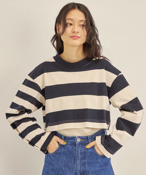 セール】マルチボーダー クロップド プルオーバー◇（Tシャツ