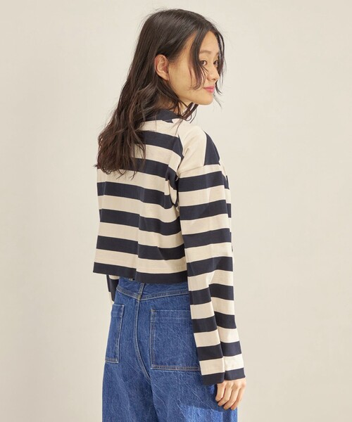 SHIPS（シップス）の「マルチボーダー クロップド プルオーバー◆（Tシャツ/カットソー・レディース・ライトブルー/ブラック・ONE SIZE）」の18枚目の写真