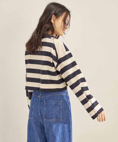 SHIPS（シップス）の「マルチボーダー クロップド プルオーバー◆（Tシャツ/カットソー・レディース・ライトブルー/ブラック・ONE SIZE）」の19枚目の写真