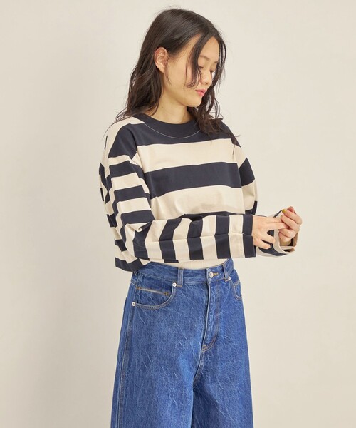 SHIPS（シップス）の「マルチボーダー クロップド プルオーバー◆（Tシャツ/カットソー・レディース・ライトブルー/ブラック・ONE SIZE）」の20枚目の写真