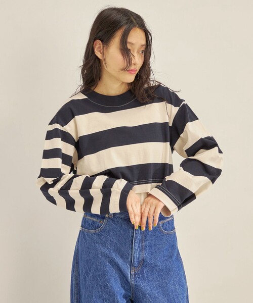 SHIPS（シップス）の「マルチボーダー クロップド プルオーバー◆（Tシャツ/カットソー・レディース・ライトブルー/ブラック・ONE SIZE）」の21枚目の写真
