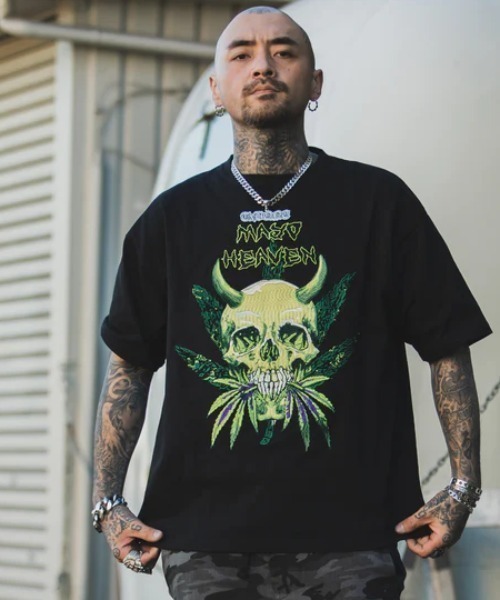 ROYAL FLASH（ロイヤルフラッシュ）の「MAYO/メイヨー/MAYO Devil Skull Embroidery Shore Sleeve Tee（Tシャツ/カットソー・メンズ・ブラック/ホワイト・XL/L/M）」の4枚目の写真