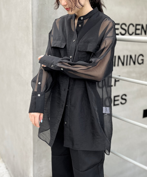 JOINT WORKS（ジョイントワークス）の「オーガンジー ミリタリーシャツ（シャツ/ブラウス・レディース・ブラック/ベージュ・FREE）」の3枚目の写真