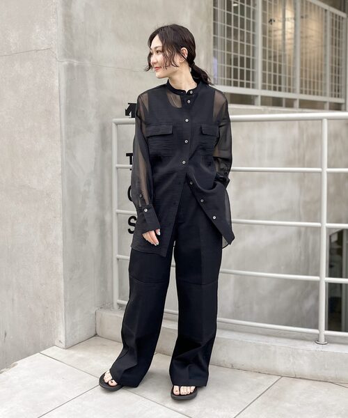 JOINT WORKS（ジョイントワークス）の「オーガンジー ミリタリーシャツ（シャツ/ブラウス・レディース・ブラック/ベージュ・FREE）」の4枚目の写真